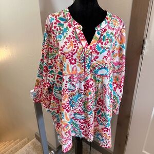 NWT Christopher & Banks Multicolor Popover Flowy Floral Blouse Tunic Longline 3X